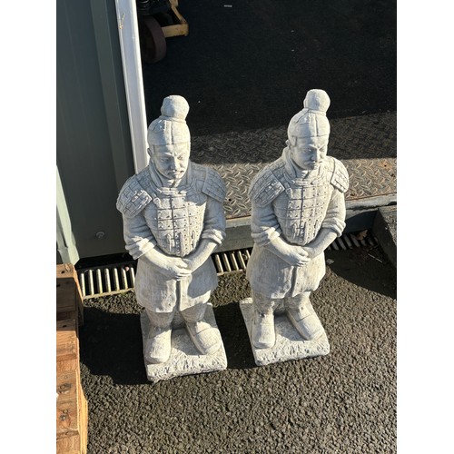 100B - Pair of concrete Chinese warriors, height 27 inches