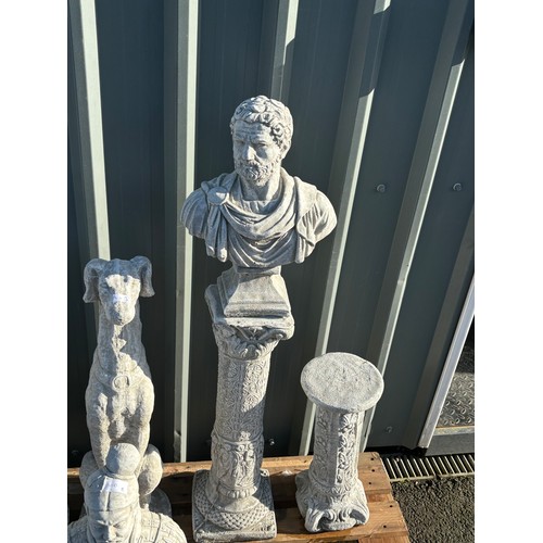 100C - Concrete Hermes bust on corinthian column, overall height 46 inches