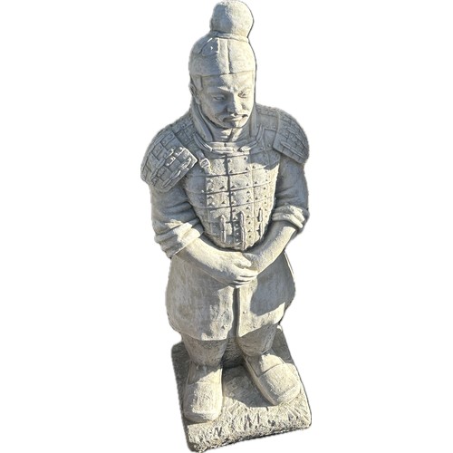 100B - Pair of concrete Chinese warriors, height 27 inches