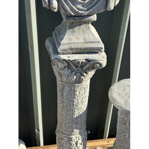 100C - Concrete Hermes bust on corinthian column, overall height 46 inches