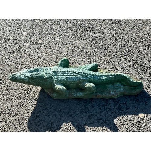 100F - Painted green concrete crocodile, approximat3e measurements: Length 34 inches, width 11 inches