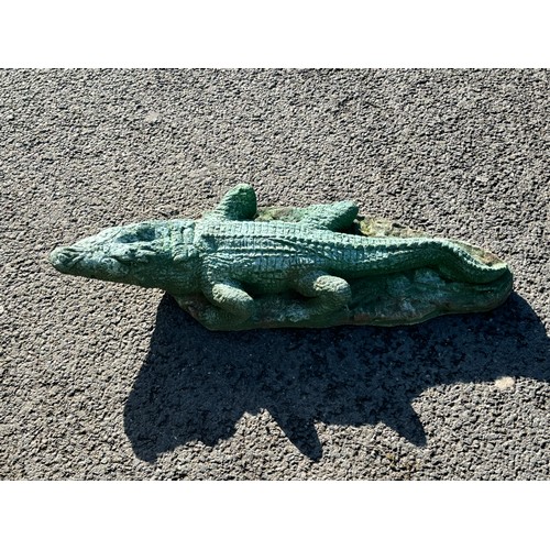 100F - Painted green concrete crocodile, approximat3e measurements: Length 34 inches, width 11 inches