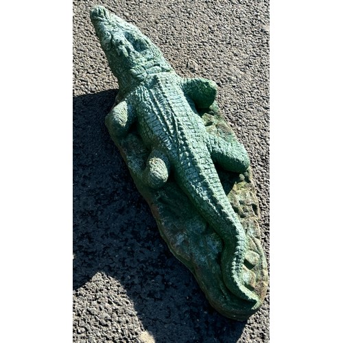 100F - Painted green concrete crocodile, approximat3e measurements: Length 34 inches, width 11 inches