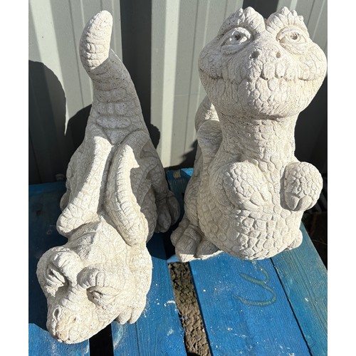 100Y - Pair of cartoon concrete dragons, tallest measures 17 inches