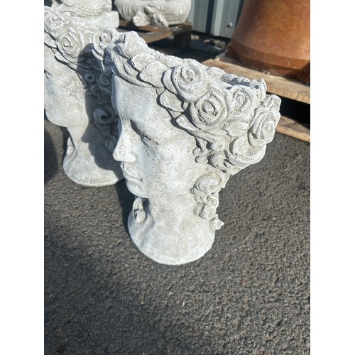 100S - Pair of concrete lady princess planters, approximate height 15 inches, Width 10 inches