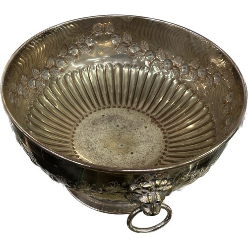 24 - Two silver plated lion handled bowls largest measures approximately 6 inches tall 10 inches diameter