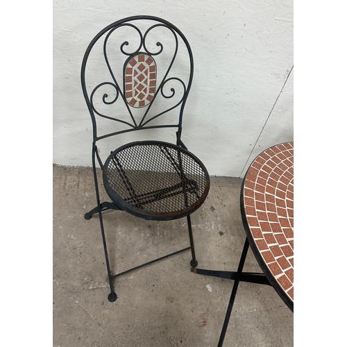 100C - Folding metal mosaic top table and two chairs