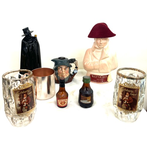 130 - Selection of assorted Pub Memorabilia includes decanters etc