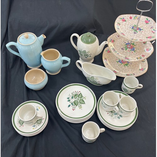 163 - Selection of assorted Pottery includes Midwinter cake stand, Denby three piece set etc