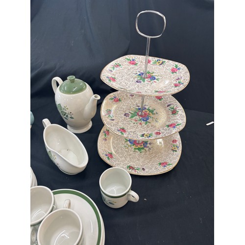 163 - Selection of assorted Pottery includes Midwinter cake stand, Denby three piece set etc