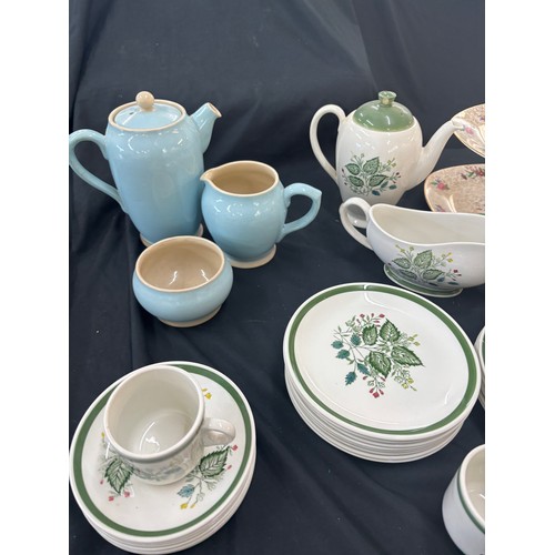 163 - Selection of assorted Pottery includes Midwinter cake stand, Denby three piece set etc