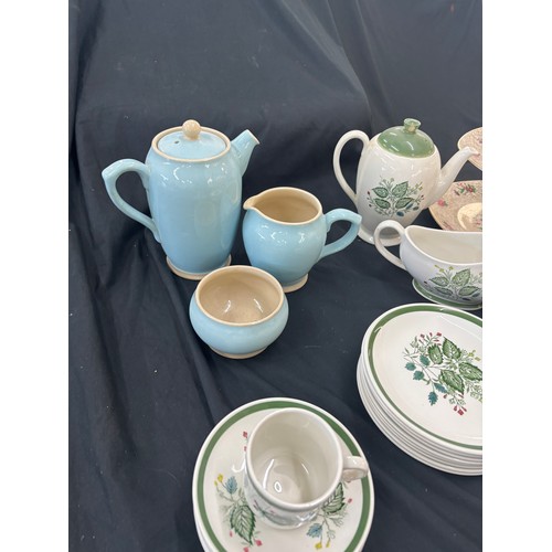 163 - Selection of assorted Pottery includes Midwinter cake stand, Denby three piece set etc