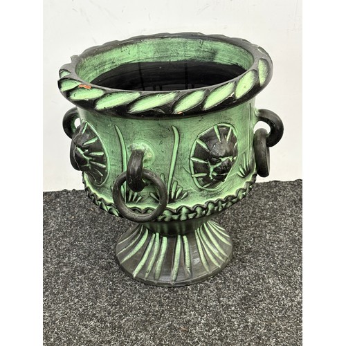 83 - Pottery 4 handled jardiniere measures approximately 13 inches tall 12 inches wide