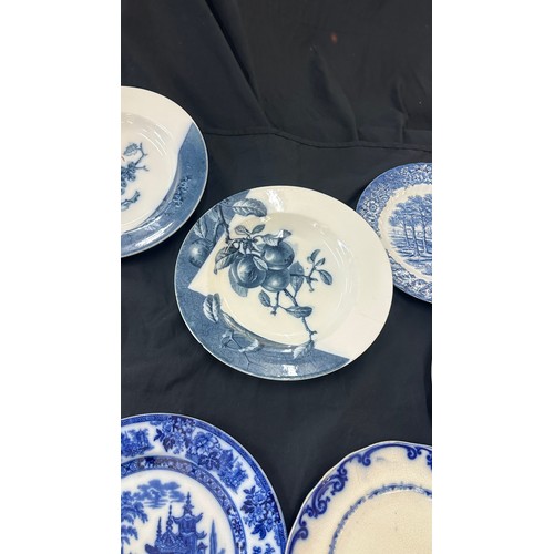 26 - Large selection of vintage blue and white plates