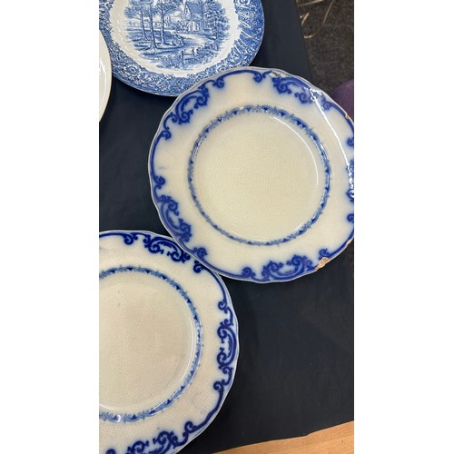 26 - Large selection of vintage blue and white plates