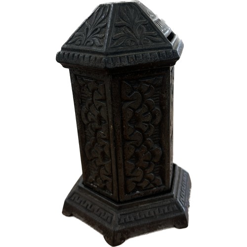 50 - Antique cast iron money box in the form of a post box overall height approximately 6.5 inches tall