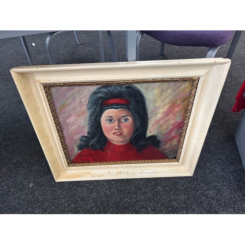 21 - Framed signed painting depicting girl measures approximately 22 inches tall 26 inches wide