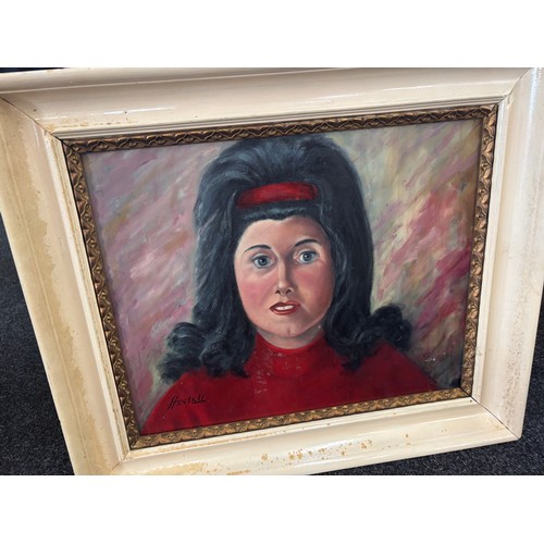 21 - Framed signed painting depicting girl measures approximately 22 inches tall 26 inches wide