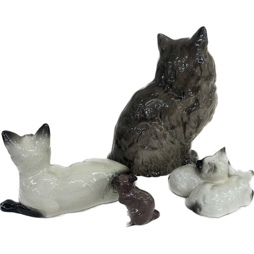 41 - Selection of Beswick cat ornament figures to include three Siamese cats, and a Persian cat, along wi... 