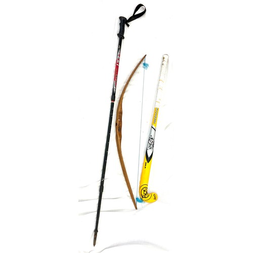 120 - Kookaburra hockey stick, walking stick and wooden bow