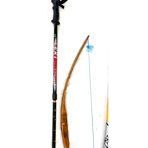 120 - Kookaburra hockey stick, walking stick and wooden bow