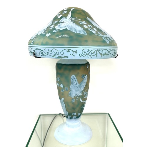 1 - Galle blue / green art glass butterfly table lamp, Relief Galle mark on dome shade, Height 21.5 inch... 