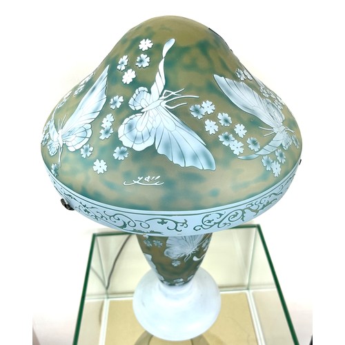 1 - Galle blue / green art glass butterfly table lamp, Relief Galle mark on dome shade, Height 21.5 inch... 