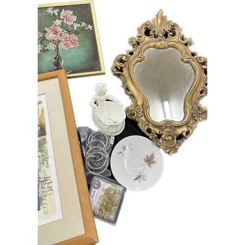 114 - Selection of miscellaneous to include Midina glass vase, gilt framed mirror, glassware etc