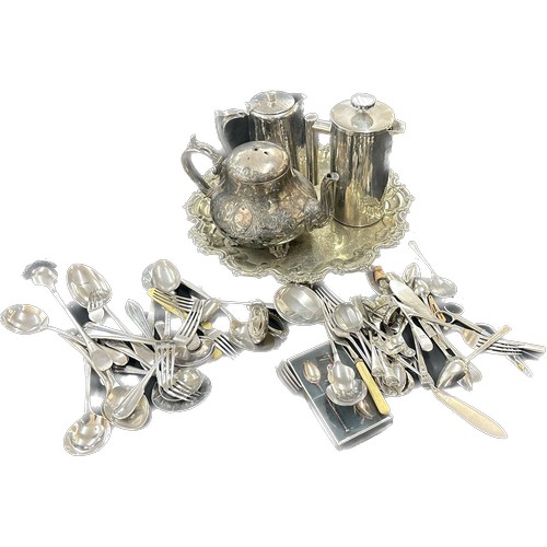 19 - Selection of assorted EPNS items to include cutlery, tea pot, coffee pot etc