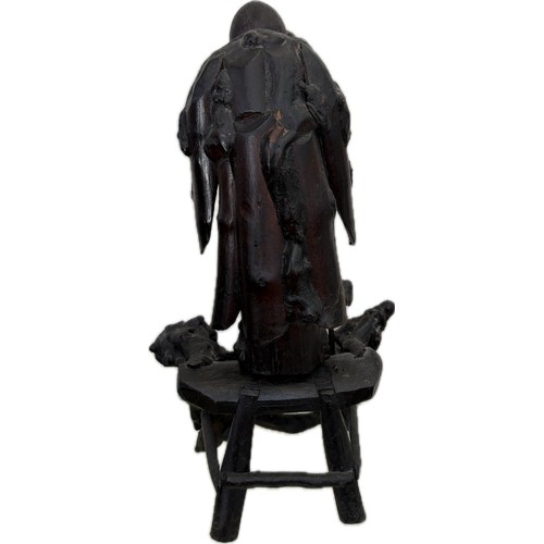 33 - Pair Oriental carved wooden figure height 17.5 inches tall