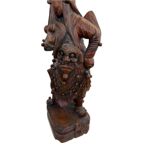 37 - Oriental carved wooden figure height 17 inches tall