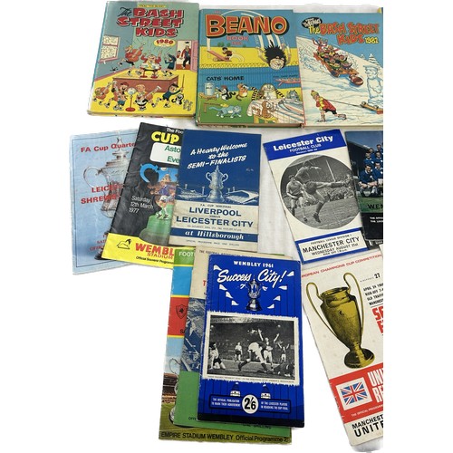 157 - Selection of vintage football programmes various dates and teams, a long with a selection of hard ba... 