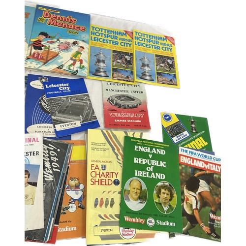 157 - Selection of vintage football programmes various dates and teams, a long with a selection of hard ba... 