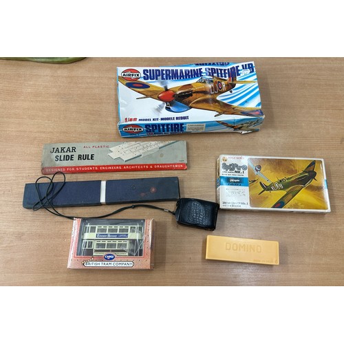 82 - Selection of collectable items to include air fix models, slide rulers, dominoes etc