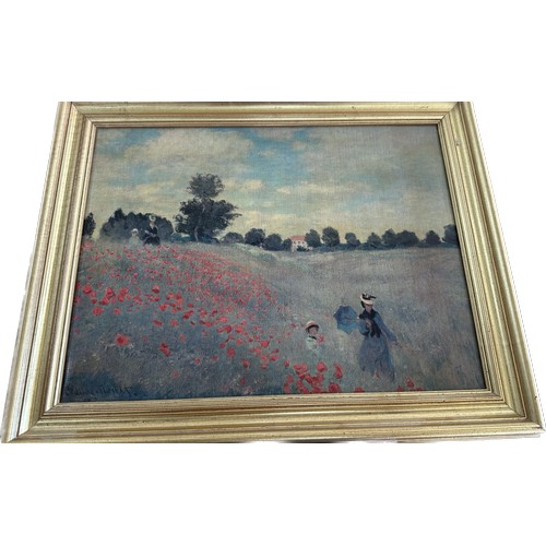 65 - Gilt framed oil on canvas signed depicting a poppy field and one other, largest measures approximate... 