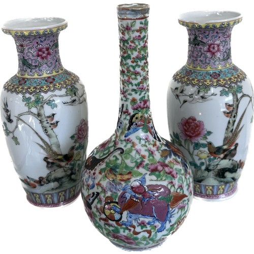 58 - Three oriental vases, marks to base too two, tallest measures approximate 10 inches tall, as found