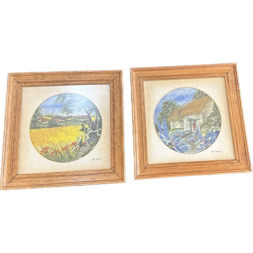 10 - Two vintage framed embroideries signed ' Anne Harrison' approximate measurements 10 inches square