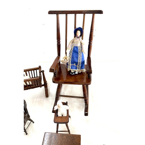 84 - Selection of vintage wooden dolls house furniture