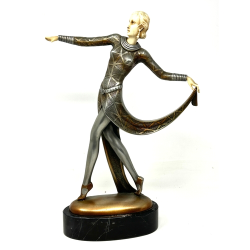 13 - Art deco dancer in the style of lorenzl ,cold cast ,pewter finish Ivorine measures approx height 30c... 