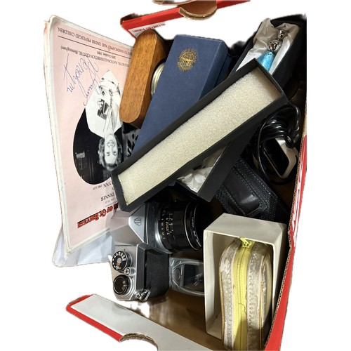 27 - Selection of collectables includes Pentax camera SP 500 etc, seth thomas clock untested