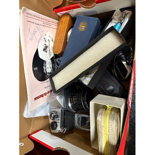 27 - Selection of collectables includes Pentax camera SP 500 etc, seth thomas clock untested