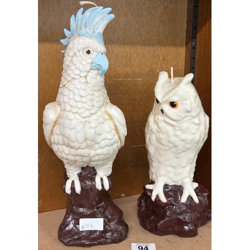 94 - Two bird themed candles height 15 inches tall