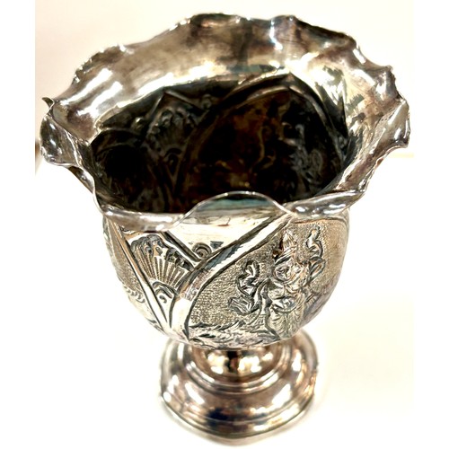 336 - Unmarked possibly Indian silver posy vase, XRF tested as silver, overall weight 44g, overall height ... 