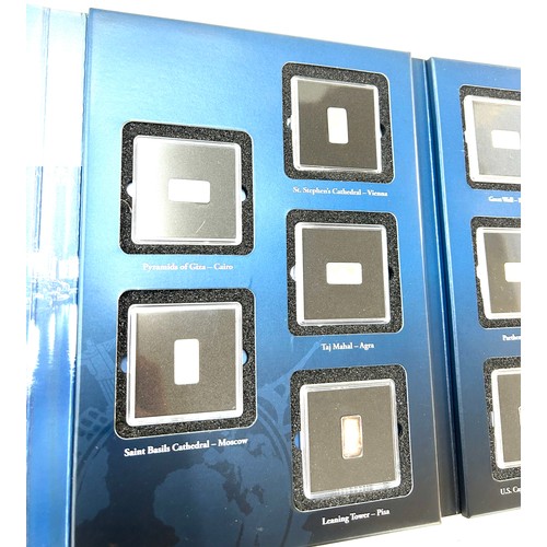 332 - Set of silver The most famous landmarks of the world Official silver coin bars, all with COAs