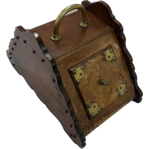 209 - Antique oak and brass coal scuttle