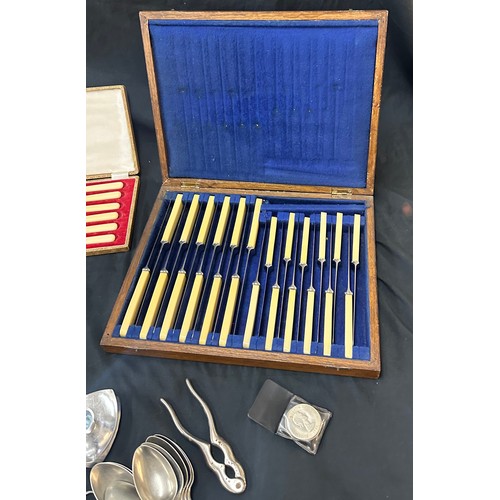 166 - Large selection of vintage and later metal ware includes silver topped jar etc