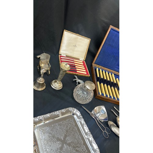 166 - Large selection of vintage and later metal ware includes silver topped jar etc