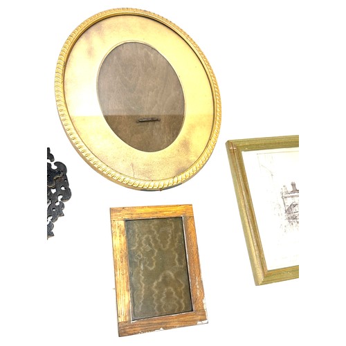 211 - Selection of assorted framed includes Tramp art framed mirror measures approximately 12 inches tall