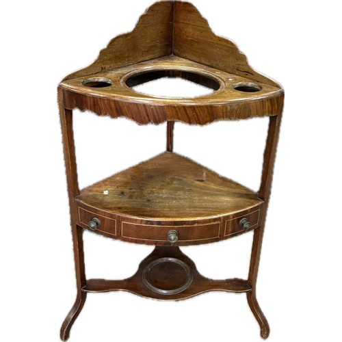 256 - Mahogany Georgian corner wash stand measures approximately 37.5 inches tall x 15 deep and 21 wide