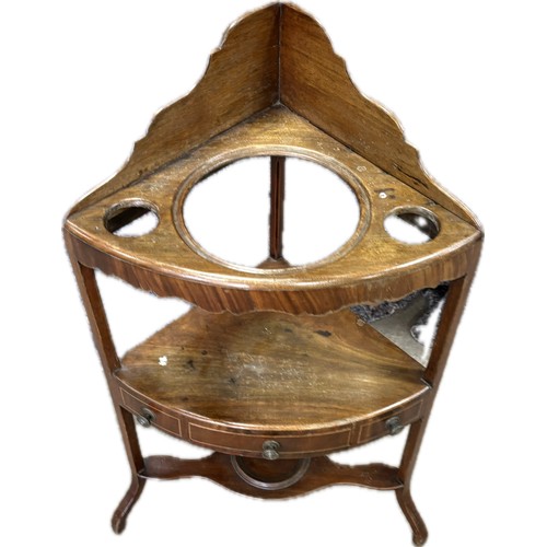 256 - Mahogany Georgian corner wash stand measures approximately 37.5 inches tall x 15 deep and 21 wide